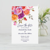 Save The Date Mariage fleuri rose rouge et rose vif (Debout devant)