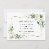 Save The Date Mariage Fleurie Blanche Végétation Aérée Aquarelle (Devant)