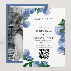 Save The Date Mariage Fleurie de Verdure d'Hortensia Bleu Photo