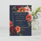 Save The Date Mariage Fleurie Navy Orange Bourgogne Sombre et Él (Debout devant)