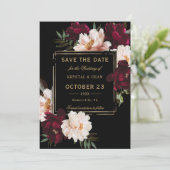Save The Date Mariage Fleurie Noir et Burgundy Blush Sombre (Debout devant)