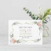 Save The Date Mariage Fleurie Rose Poussiéreuse Blanche et Végét (Debout devant)