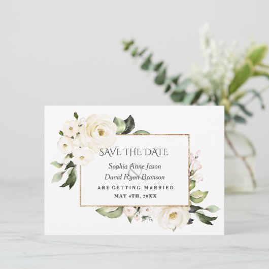 Save The Date Mariage Fleurir Pivoines Roses Blanches (Debout devant)