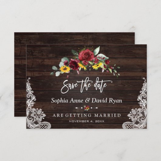 Save The Date Mariage Fleuris Bourgueil Automne Bois Dentelle (Devant / Derrière)
