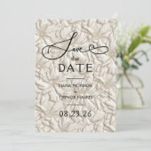 Save The Date Mariage Fleuris Crème Embossés Faux (Debout devant)