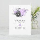Save The Date Mariage Fleuris de Lilas et Charbon de Bois (Debout devant)