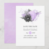 Save The Date Mariage Fleuris de Lilas et Charbon de Bois (Devant / Derrière)