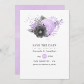 Save The Date Mariage Fleuris Lilas et Charbon de Bois (Devant / Derrière)