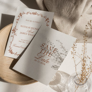 Save The Date Mariage Fleuris Orange Brûlé Terre Cuite Argent An
