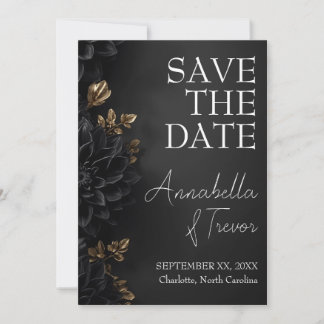 Save The Date Mariage Fleuriste Noir Dahlia & Or Humeur