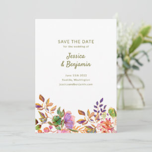 Save The Date Mariage Fleurs Aquarelles Colorées Minimalistes