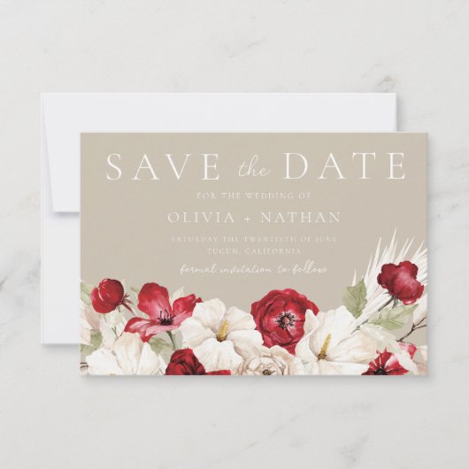 Save The Date Mariage Fleurs Blanches & Rouges  (Devant)