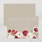 Save The Date Mariage Fleurs Blanches & Rouges  (Devant / Derrière)