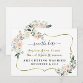 Save The Date Mariage Fleurs Blanches Rougeur Calligraphie (Devant / Derrière)