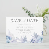 Save The Date Mariage Fleurs Bleu Ciel Poussiéreux (Debout devant)