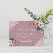 Save The Date Mariage Fleurs Bleu Poussiéreux Rose Poussiéreuse (Debout devant)