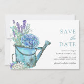 Save The Date Mariage Fleurs Bleues d'Hydrangea et de Lavande (Devant)