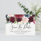 Save The Date Mariage Fleurs de Bourgogne Vin Rouge Marsala (Debout devant)