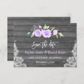 Save The Date Mariage Fleurs de Lavande Bois de Grange Dentelle (Devant / Derrière)