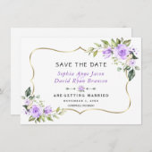 Save The Date Mariage Fleurs de Lavande Cadre Doré (Devant / Derrière)