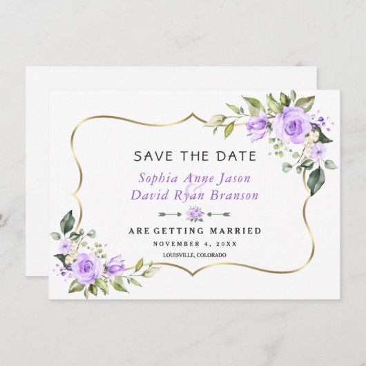 Save The Date Mariage Fleurs de Lavande Cadre Doré (Devant / Derrière)