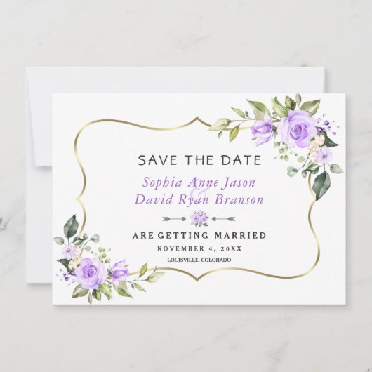 Save The Date Mariage Fleurs de Lavande Cadre Or (Devant)