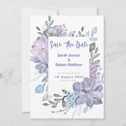Save The Date Mariage Fleurs de Lilas Aquarelle Violette  (Devant)