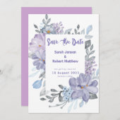 Save The Date Mariage Fleurs de Lilas Aquarelle Violette  (Devant / Derrière)
