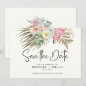 Save The Date Mariage Fleurs de Pampa Bohème Rose Brun Vert S (Devant / Derrière)