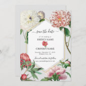 Save The Date Mariage Fleurs de Pivoines Blanches Roses Aquarell (Devant / Derrière)