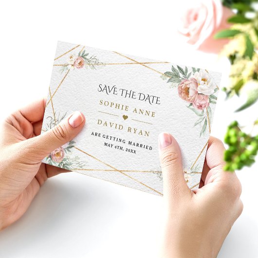 Save The Date Mariage Fleurs de Rose Poussiéreuse Blanc Charme O