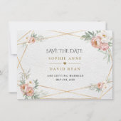 Save The Date Mariage Fleurs de Rose Poussiéreuse Blanches Charm (Devant)