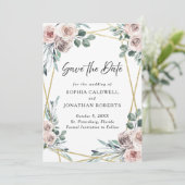 Save The Date Mariage Fleurs de roses poussiéreuses boho verdure (Debout devant)
