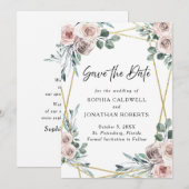 Save The Date Mariage Fleurs de roses poussiéreuses boho verdure (Devant / Derrière)