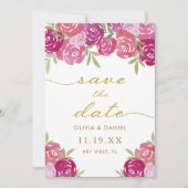 Save The Date Mariage Fleurs de Roses Rose et Violet (Devant)