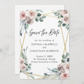 Save The Date Mariage Fleurs de Roses Rose Poussiéreux Bohème Fe (Devant / Derrière)