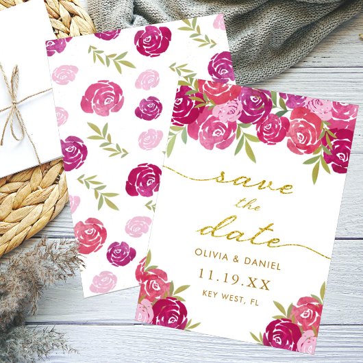 Save The Date Mariage Fleurs de Roses Roses Violettes et Roses J