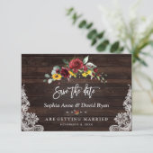 Save The Date Mariage Fleurs de Tournesol Bois Dentelle Bourgogn (Debout devant)