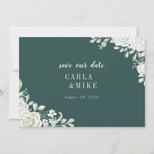 Save The Date Mariage Fleurs de Vert (Devant)