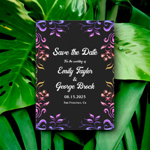 Save The Date Mariage Fleurs Noires Néon Élégant Roses