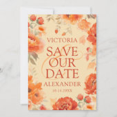 Save The Date Mariage Fleurs Orange Brûlé Automne (Devant)
