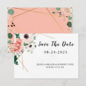 Save The Date Mariage Fleurs Roses Corail (Devant / Derrière)