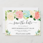Save The Date Mariage Fleurs Roses et Menthe d'Été (Devant)