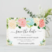 Save The Date Mariage Fleurs Roses et Menthe d'Été (Debout devant)