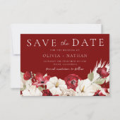 Save The Date Mariage Fleurs Rouges & Blanches Romantiques (Devant)