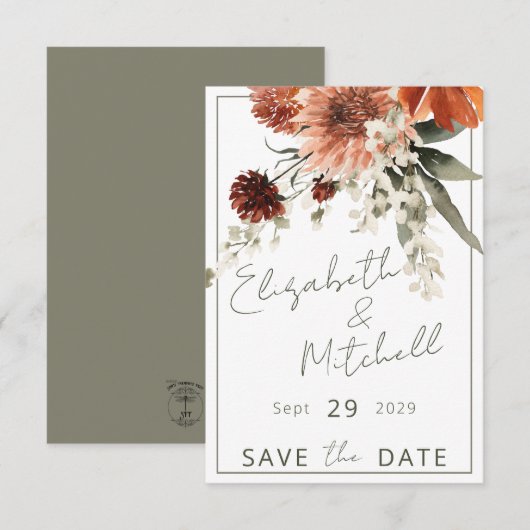 Save The Date Mariage Fleurs Terracotta Rustique (Devant / Derrière)