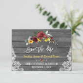 Save The Date Mariage Fleurs Tournesols Bois Gris Dentelle de Bo (Debout devant)