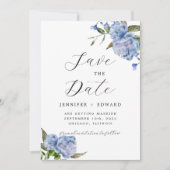 Save The Date Mariage floral à aquarelle bleue (Devant)