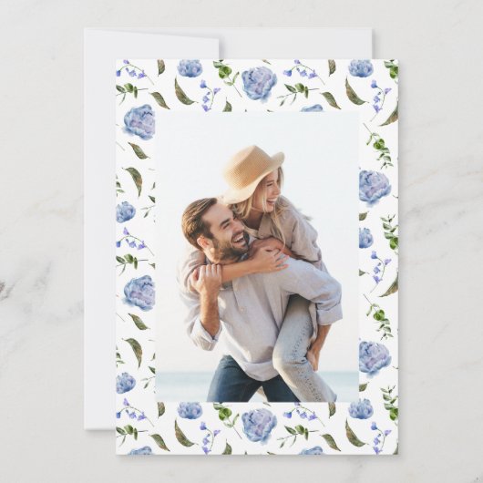 Save The Date Mariage floral à aquarelle bleue (Dos)