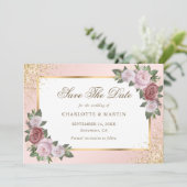 Save The Date Mariage floral à cadre rose vif (Debout devant)